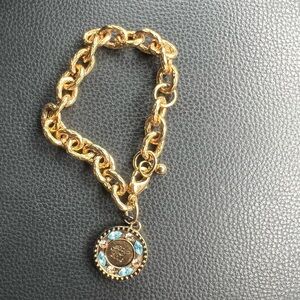 Avon Vintage Gold Bracelet with Blue Charm President Club 2003